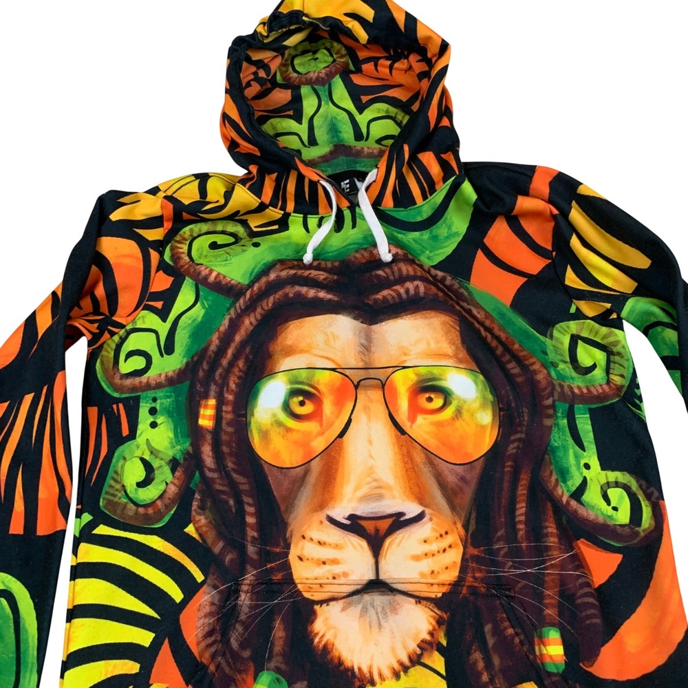 Electro Threads Rasta Lion Graphic Hoodie Men Large Streetwear Pullover Festival